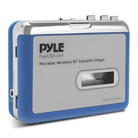 Pyle Portable Wireless BT Cassette Player - Lid Switcher, AUX Port w/ LED Indicator PCASRSD18BT